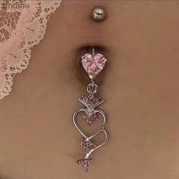 Umbigo sino botão anéis moda feminina cristal coração umbigo umbigo anel brilhante amor coração decoração piercing jóias acessórios yq240125