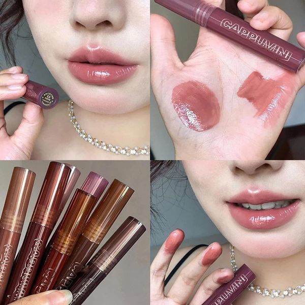 1PC Pink Mirror Water Lipgloss Lippenglasur Dunkelbrauner Lippenstift Lippenöl Wasserdichter flüssiger Lippenstift Nude Brown Clear Tint Makeup 240119