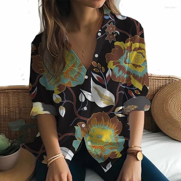 Женские блузки Яркие цветочные рубашки с длинными рукавами с 3D принтом Модные и удобные весенне-осенние красивые темпераментные