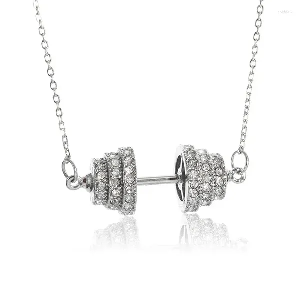 Ожерелья с подвесками, изысканное блестящее циркониевое ожерелье со штангой и гантелями, женское ожерелье для фитнеса, бодибилдинга, спортивные украшения, подарок