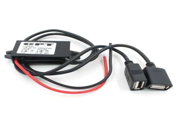 CPT Auto-Ladegerät, DC-Konverter-Modul-Adapter, 12 V auf 5 V, 3 A, 15 W, Spannungs-StepDown mit Dual-USB-A-Buchse, Micro-USB-Kabel für DVR-Auto, 8548282