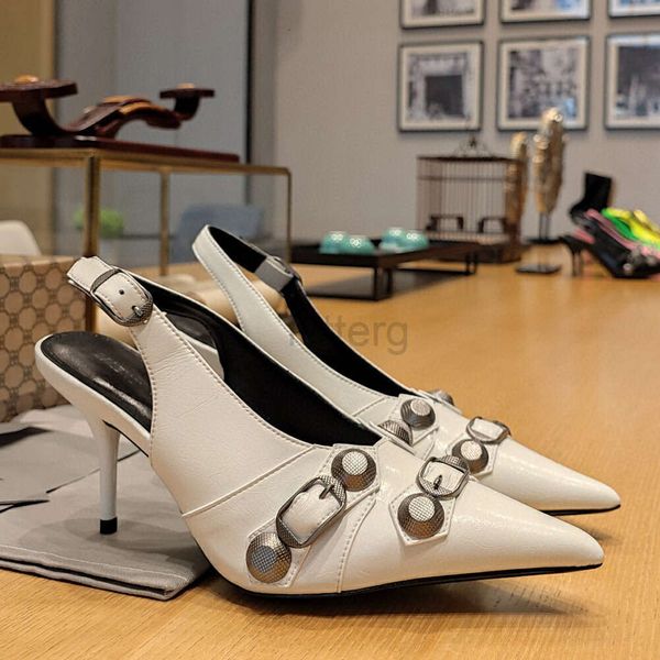 2024 neue Lammleder-Leder-Schlinge, spitze Zehen, Kleidschuhe, Nietenschnalle, verzierte Stiletto-Pumps, Modenschau, Abendschuhe, Damen-Luxus-Designer-High-Heels, 34–42