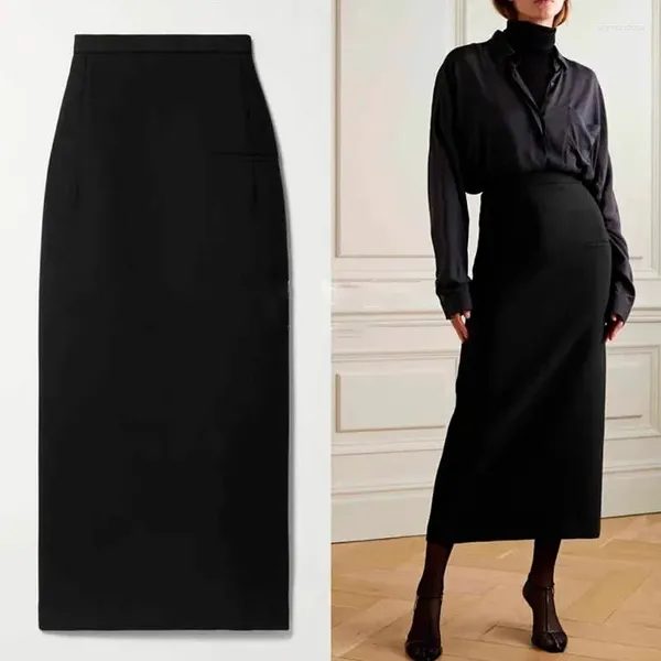 Юбки женские шерстяные винтажные тонкие полуюбки Th Row 2024 осень и зима средней длины черная нишевая одежда Y2k в корейском стиле