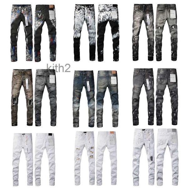 Diseñador Púrpura Marca Jeans Hombres Mujeres High Street Wash Botón de cremallera bordado Pierna recta delgada Ropa de moda clásica Hipster de lujo WUDC