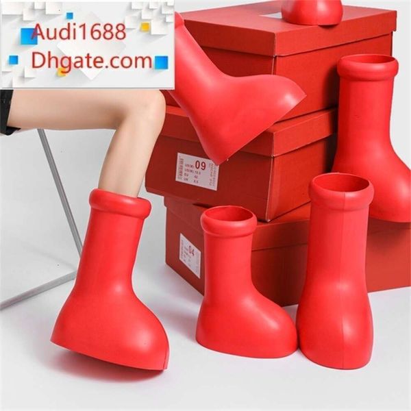 Designer mschf botas vermelhas mulheres botas homens mulheres botas de chuva grandes botas vermelhas EVE Rubber Astro boy reps sobre o joelho sapatos de desenho animado plataforma de fundo grosso tamanho 35-45