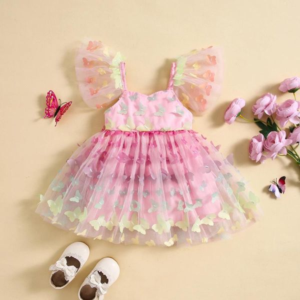 Vestidos infantis para meninas, vestido de malha floral com manga para festa infantil