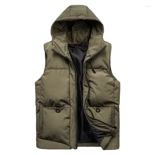 Gilet da uomo 7XL Gilet invernale Gilet Giacca da uomo Abbigliamento moda Cotone imbottito senza maniche Giacche con cappuccio Tinta unita Cappotto caldo spesso