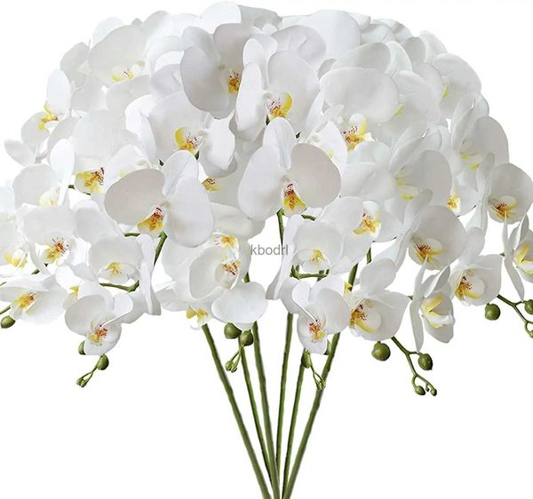 Verde floreale finto 3 pezzi 9 teste orchidee bianche artificiali fiori tocco reale phalaenopsis fiore finto alto per la decorazione domestica del giardino di nozze festa YQ240125