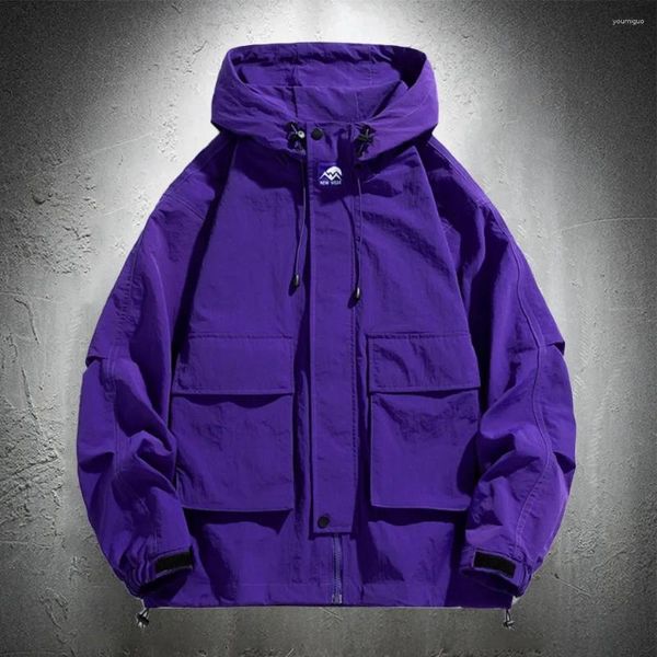 Jaquetas masculinas Shwinao 2024 Roxo Hoodie Homens Windbreaker Jaqueta Hip Hop Cor Sólida Esportes Ao Ar Livre Casacos Com Capuz Roupas M-5XL