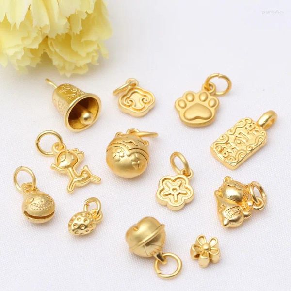 Colares de pingente 5 pcs Flor Pequeno Sino Encantos Antigo Cor de Ouro Pingentes Fit Jóias Colar Pulseira Brincos DIY Septo / Grânulo Solto