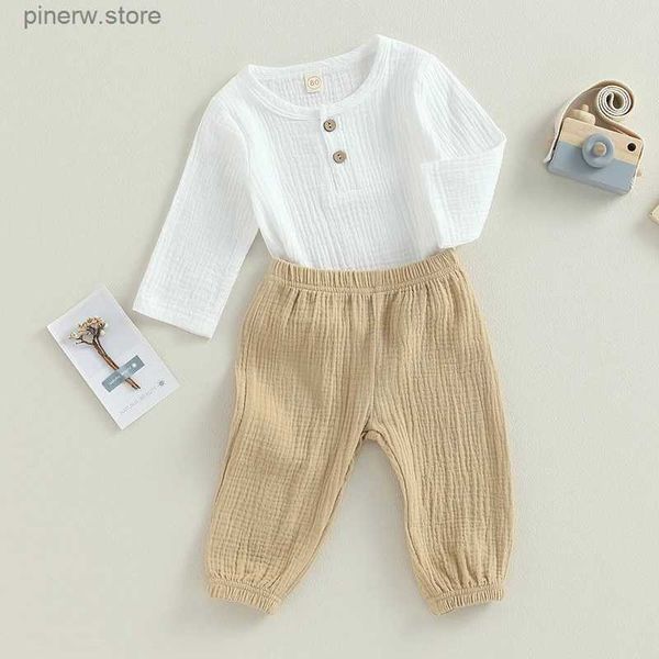 Kleidungssets Zweiteilige lässige Kinder-Baby-Jungen-Outfits Herbst-Winter-Kleidungsset Baumwolle Leinen Lässiges Langarm-T-Shirt + Hose Säuglingskleidung