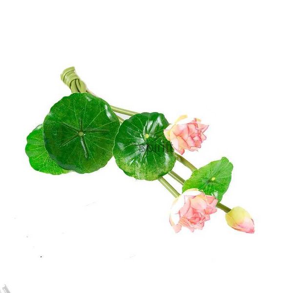 Verde floral falso 27 cm de comprimento Lótus Branco Rosa Flor artificial Lírio de água realista Micro paisagem para casamento Lagoa Jardim Decoração de plantas falsas YQ240125