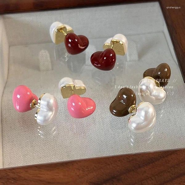 Orecchini a bottone 2024 temperamento coreano rosa dolce perla d'amore a doppia faccia per le donne moda carino gioielli semplici regali per feste