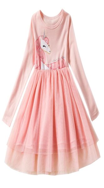 Abito tutù in tulle per bambina 27T Gonna a maniche lunghe stampata unicorno per bambini Designer Primavera Abiti invernali per bambini6933271