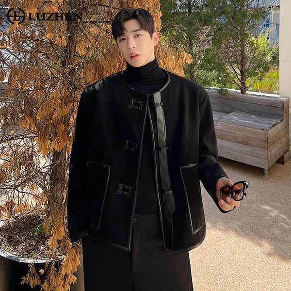 Herrenjacken LUZHEN 2024 Herbst Winter Mode Elegante Luxus Kurze Fleecejacke High Street Vielseitige Reihe Leder Schnalle Mantel 784c75