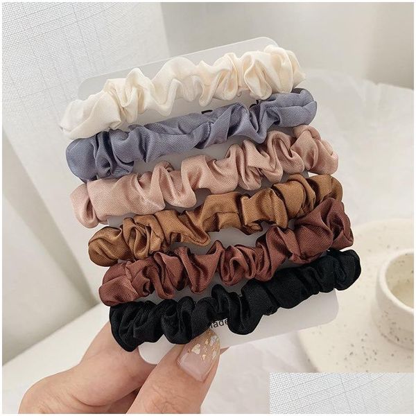 Titular rabos de pônei elegante francês cetim rabos de pônei titular hairband imitação cordas de seda clássico bandana elástico corda de cabelo 6 pçs/set wh dhs1a