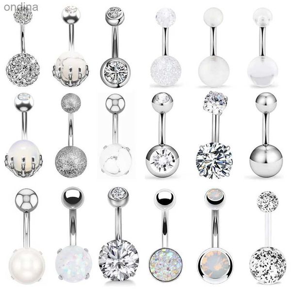 Anéis de botão de sino de umbigo 1 peça 14G Anel de umbigo Piercing de umbigo Nombril Anéis de orelha de aço cirúrgico CZ joias piercing corporal barra de 10 mm para mulheres piercing YQ240125