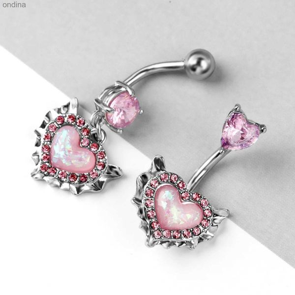 Göbek çan düğmesi halkaları 1pcs kalp şekli burun yüzüğü cz kristal kolye göbek halka endüstriyel piercing küpe kulak tragus sarmal piercing gövde takılar yq240125