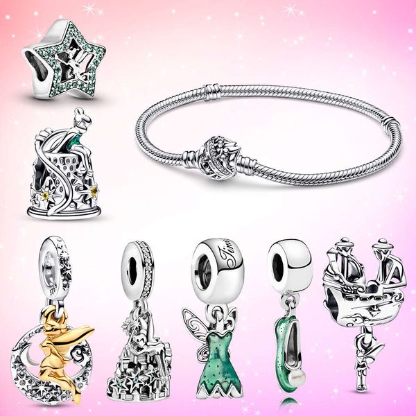 The Green Fairy Tale Tinker Bell Castle Of Magical Dreams Charm Moment Silber vergoldeter baumelnder Kleideranhänger