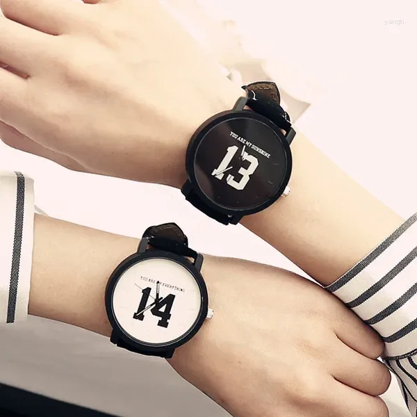 Armbanduhren Romantische große Zifferblattuhr Lederband Mode niedliche Armbanduhr Damen Herren Uhr Quarzuhren Geschenke