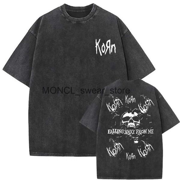 Homens camisetas lavado vintage rock band korn caindo longe de mim tshirt esqueleto impressão t-shirts homens moda gótico camiseta masculino oversized teesh24125