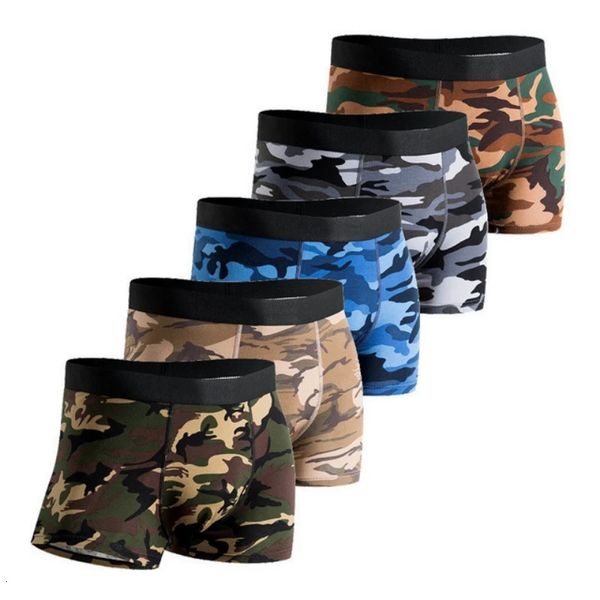 5pcslot calcinha masculina de luxo bolsa bulge cuecas homem boxers camuflagem boxer shorts dos homens algodão respirável roupa interior para homem 240118