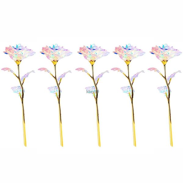 Finto verde floreale 24K rose in lamina d'oro Simulazione bouquet di fiori 5 pezzi colorato luminoso rosa artificiale LED fiore leggero regali unici per ragazze YQ240125