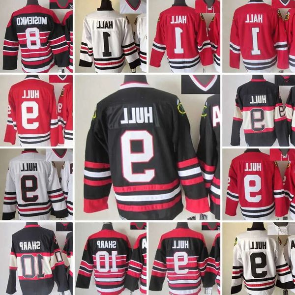 1926-1999 Film Retro CCM Hockey Jersey Ricamo 9 Bobby Hull 1 Glenn Hall 10 Patrick Sharp 8 Bill Mosienko 38 Ryan Hartman 61 Stanley 33