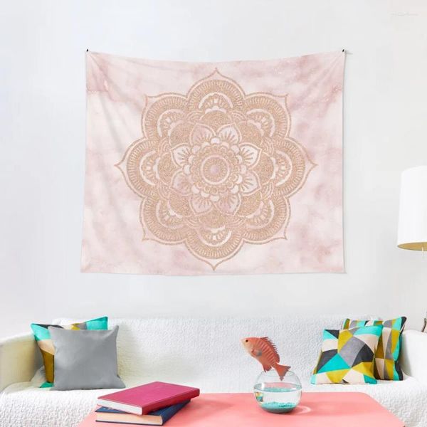 Wandteppiche, Roségold, Mandala – rosa Marmor, Wandteppich, Wohnzimmer-Dekoration, Dekorationen, Ästhetik, Heim- und Komfort-Dekoration