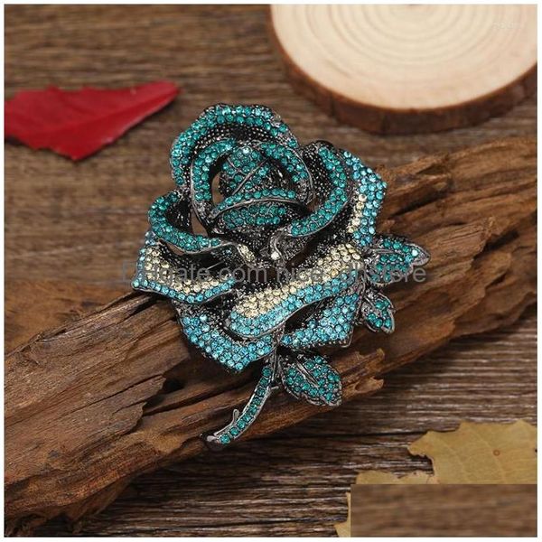 Pins Broschen Muylinda Schmuck Strass Große Rote Rose Brosche Für Frauen Romantische Blaue Blume Pin Luxus Drop Lieferung Dhybs