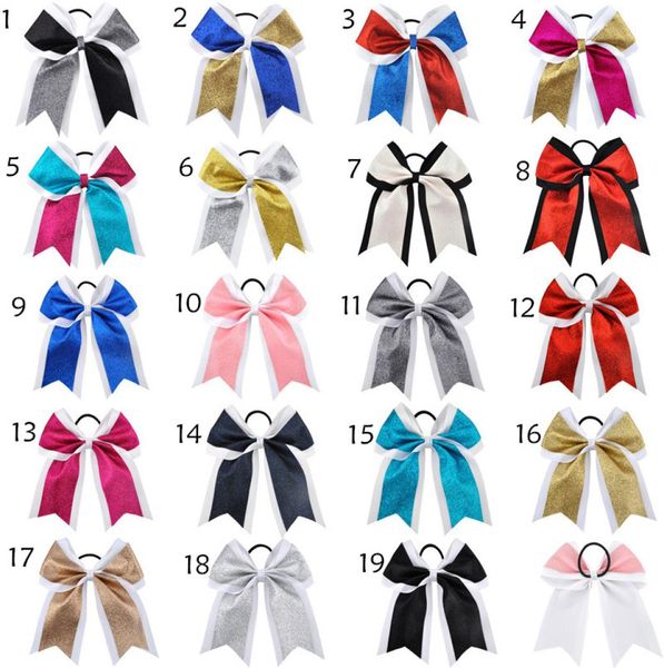 7 polegadas de rabo de cavalo de 7 polegadas Glitter Cheer Ribbon Baws Grosgrain Cheerleading Bows Tie com elástico banda de cabelos de borracha Band be7323418