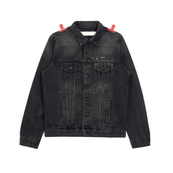 Дизайнерская куртка Мужское пальто Ковбойские куртки Классические молодежные черные джинсовые куртки с принтом стрелок и лентой Пальто-бомбер для мужчин Размер XS-L