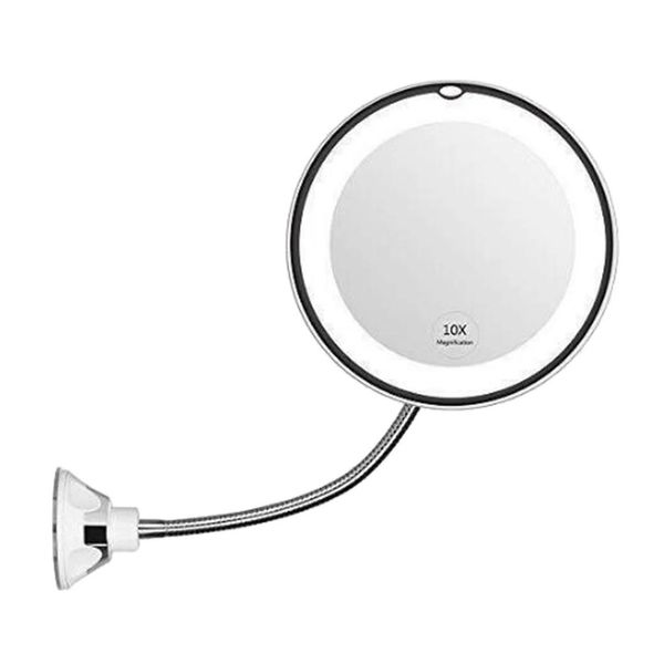 Spiegel Schwanenhals 10-fach vergrößerter LED-beleuchteter Make-up-Rasierspiegel, 360° drehbarer Wandspiegel