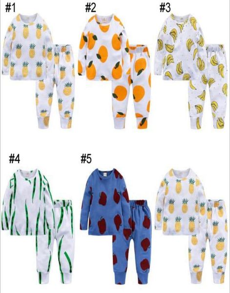Ins novo bebê menino menina pijamas conjuntos de roupas 100 algodão manga longa dos desenhos animados abacaxi banana laranja impressão menino conjunto verão menino menina c7148739
