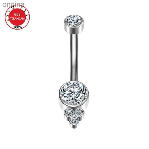 Anéis de botão de sino de umbigo G23 Anel de umbigo de titânio moldura 4 CZ Cluster rosca interna curvas de umbigo Barbell joias corporais piercing anéis de umbigo YQ240125