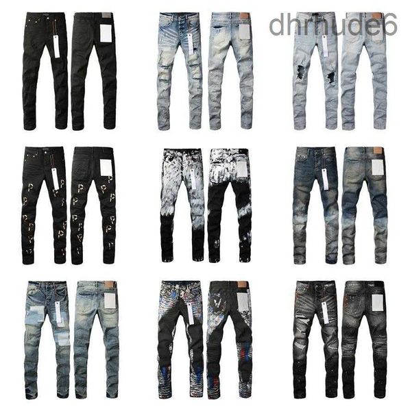 2024 Hot Mens Roxo Jeans Designer Empilhados Calças Longas Ksubi Rasgado High Street B R A N D Patch Buraco Reto Moda Streetwear Silm XB8C