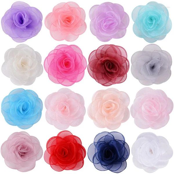 Acessórios para o cabelo 40 pçs/lote 7cm bordas queimadas flor de chiffon para princesa meninas sapatos vestido enfeites tecido artificial atacado