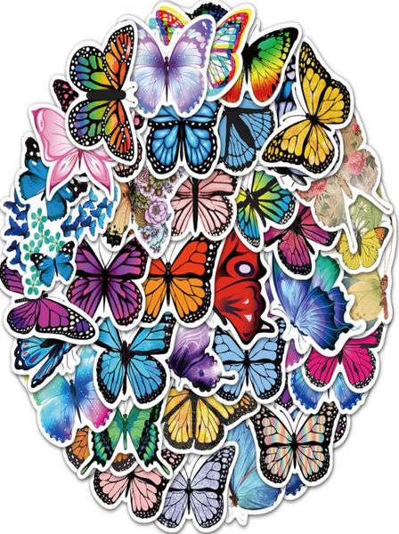 50 pçs / lote todos os tipos de adesivos de borboleta linda borboleta doodle adesivo impermeável bagagem notebook adesivos de parede decoração de casa6197532