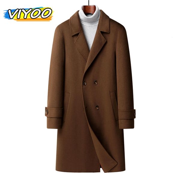 Мужской Y2K толстый двубортный шерстяной офисный длинный плащ пальто ветровка верхняя одежда мужская корейская осенне-зимняя одежда 240118