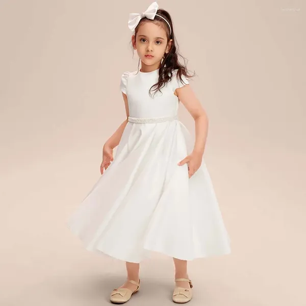 Mädchenkleider, A-Linie, bodenlang, Satin, Festzug, Party, Blumenkleid für Kinder, Hochzeit, Brautjungfer, Geburtstag, formelles Prinzessinnenkleid