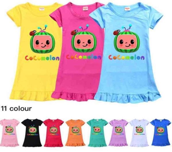 Melancia dos desenhos animados impresso bonito meninas vestido crianças multicolorido manga curta camisola doces casa vestidos saia pijamas infantis clo2838871