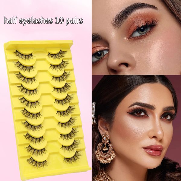 Halbwimpern, künstliche Wimpern, natürlicher Look, 10 Paar, voluminöse Katzenaugen-Wimpern, Wispy-Lashes-Erweiterungen, Wispy-Kurzwimpern, voluminös, weich und leicht zu tragen