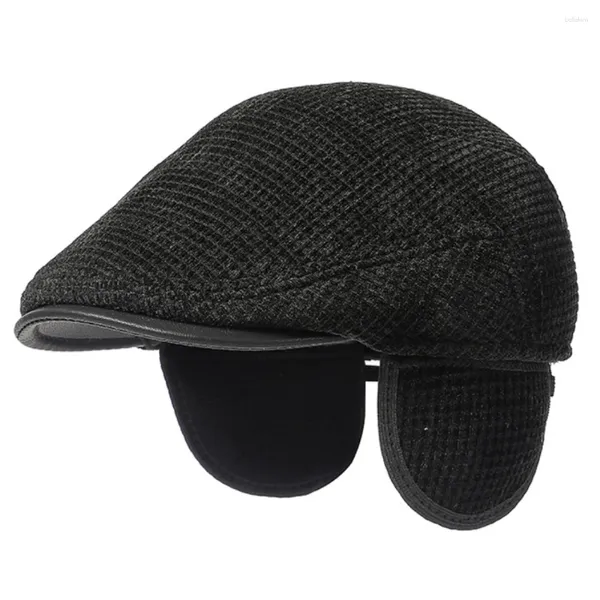 Berets HT4320 Männer Frauen Dicke Warme Baskenmütze Hüte mit Ohrenklappen Männlich Weiblich Ivy Sboy Flache Kappe Solide Schwarz Grau winter Caps