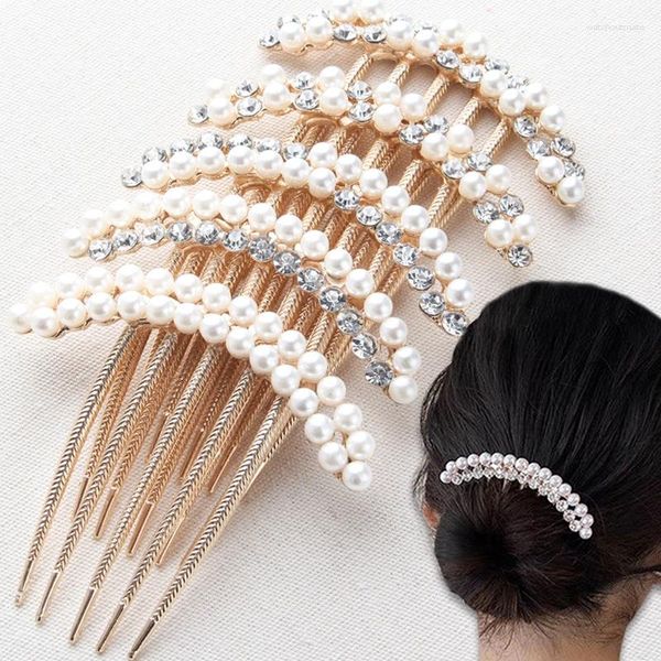 Grampos de cabelo feminino elegante luxo pérola cristal pentes pino bun decoração casamento nupcial garra jóias acessórios