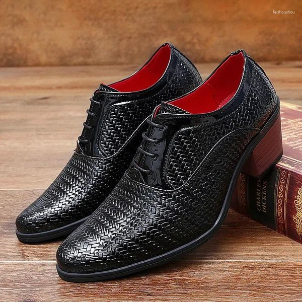 Sapatos de vestido clássico preto masculino sapato de salto alto apontou couro para homens 2024 moda luxo festa de casamento chaussure oxford