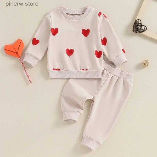 Set di abbigliamento Lioraitiin Bambina per San Valentino Completi in due pezzi Manica lunga Ricamo Pullover Felpa Pantaloni Set Abiti casual