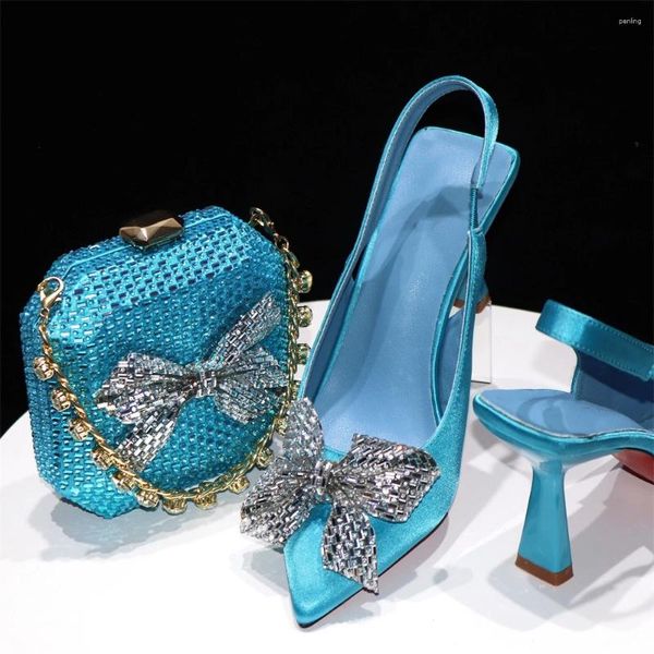 Sapatos de vestido luxo e saco conjunto para mulheres azul africano senhoras saltos altos bombas combinar com bolsa bolsa sandálias escarpins femme cr385