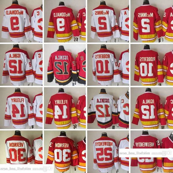 1972-1999 Filme Retro CCM Hockey Jersey Bordado 12 Jarome Iginla 2 Al Macinnis 9 Lanny Mcdonald 10 Gary Roberts 14 Theoren Fleury 25 Joe 62