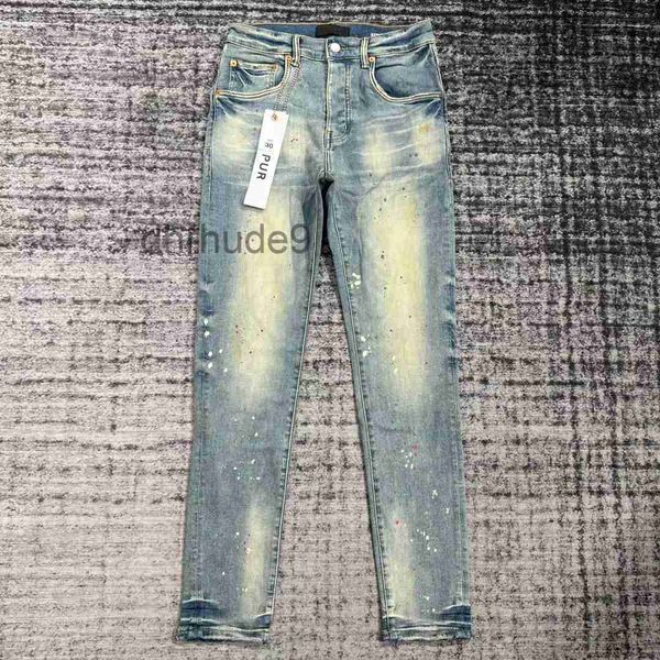 Designer-Jeans für Herren, lila Hose, Pantalones, zerrissen, gerade, normale Risse, ausgewaschen, altes langes Loch, 30 38 FARG