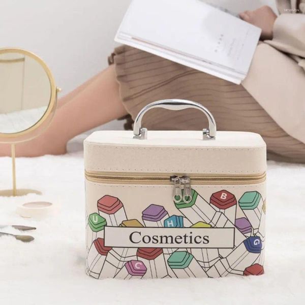 Kosmetiktaschen Tragbare Make-up-Tasche mit Spiegel Multifunktionale platzsparende Kosmetik-Aufbewahrungsbox Professionelle große Kapazität